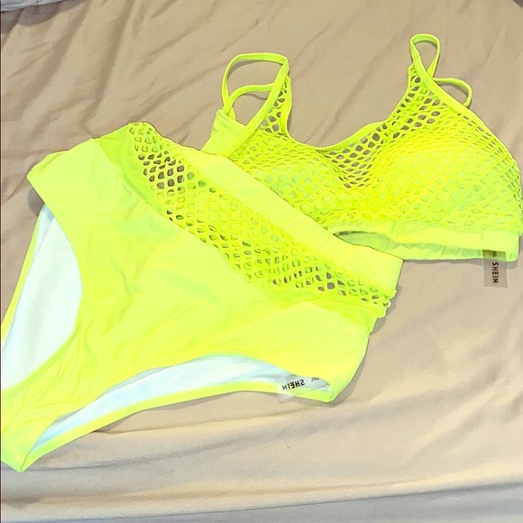 SHEIN Other - Neon yellow high waisted bikini set. Size 0XL.